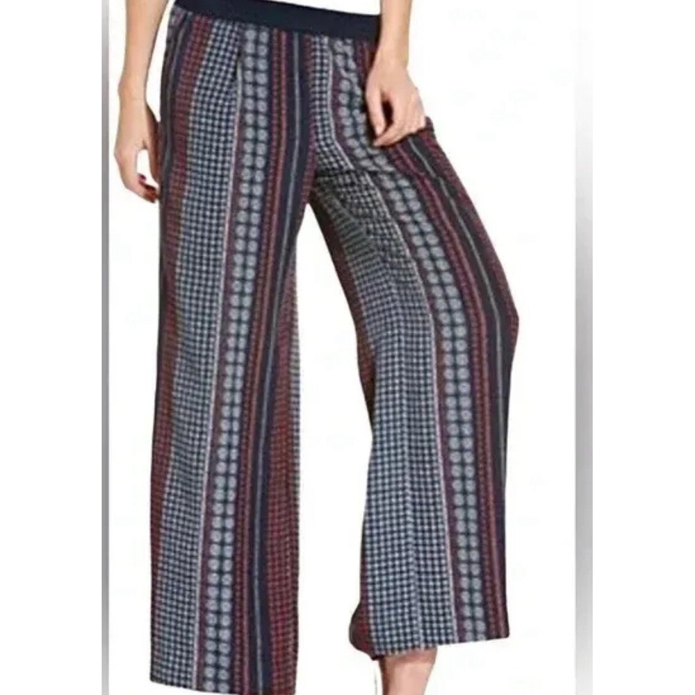Anthropologie Sanctuary Wide Leg Navy Printed Palazzo‎ Jersey Pants Sz S Pull On